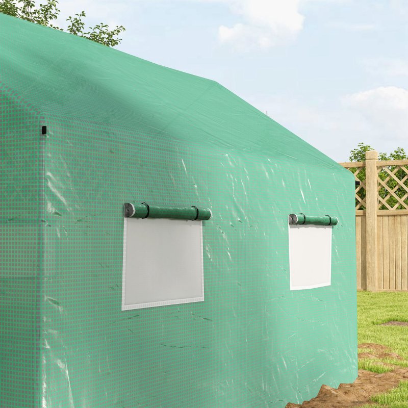 Outsunny 2 x 3(m) Walk-in Polytunnel Greenhouse with Wide Roll-up Door, 4 Mesh Windows, Tunnel Warm House Tent with UV-resistant PE Cover, Green