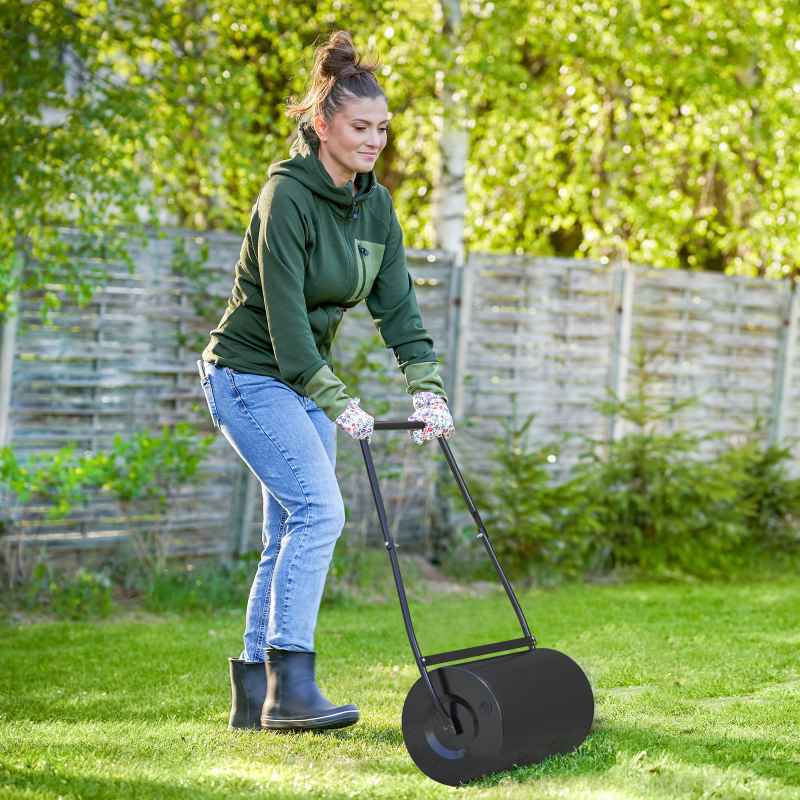 DURHAND 38L Heavy Duty Water or Sand Filled Garden Steel Lawn Roller Drum 50cm Black