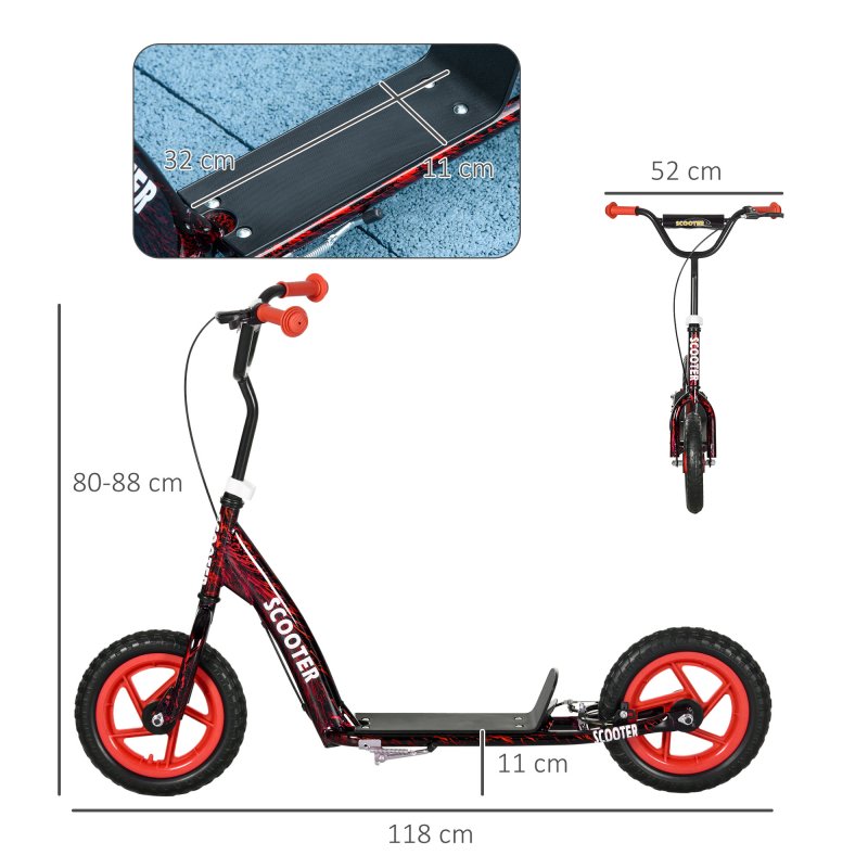 AIYAPLAY Kids Scooter, Big Wheel Kick Scooter with Adjustable Height Handlebar, Non-slip Footplate, Rear Brake, Kickstand, for Kids 6-12 Years Old, Red