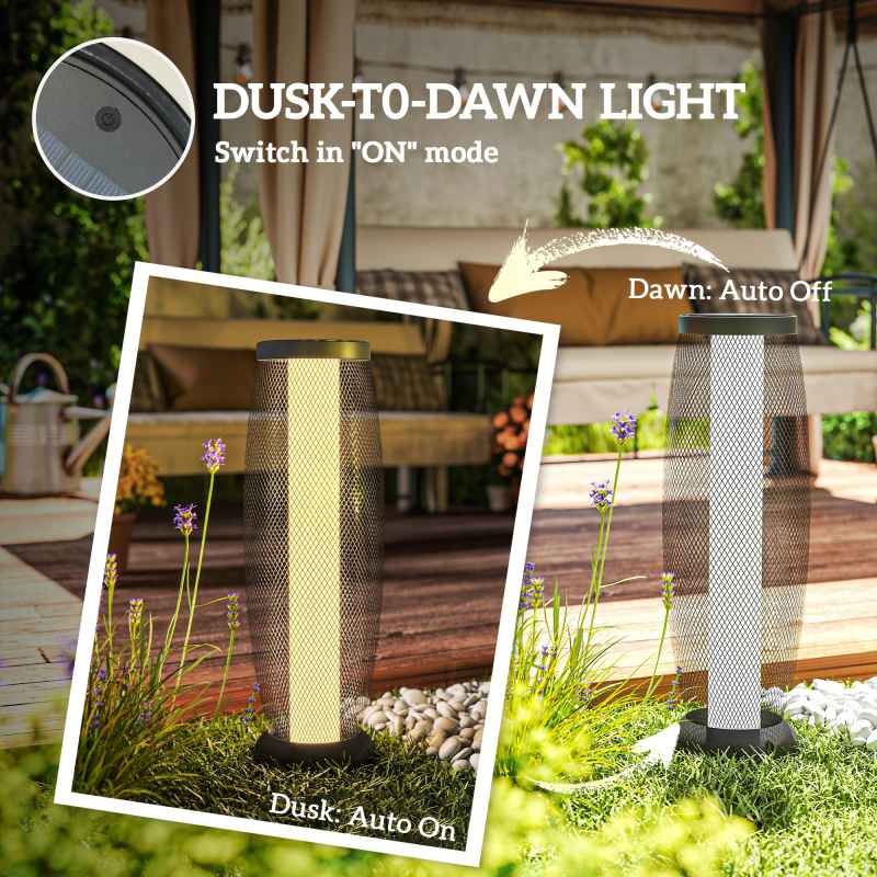 Outsunny Garden Solar Lamp, 71.5 cm Tall Metal Floor Lamp, Auto On/Off LED Solar Garden Light with Metal Wire Shade, IP44 for Outdoor, Porch, Pathway, Terrace, Black