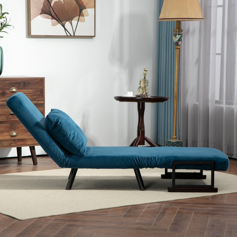 HOMCOM Single Chair Bed, Click Clack Convertible Bed Settee, Modern Velvet Feel Fabric Chair Couch with 1 Tufted Cushion, Wood Armrests, for Living Room, Bedroom, Guest Room