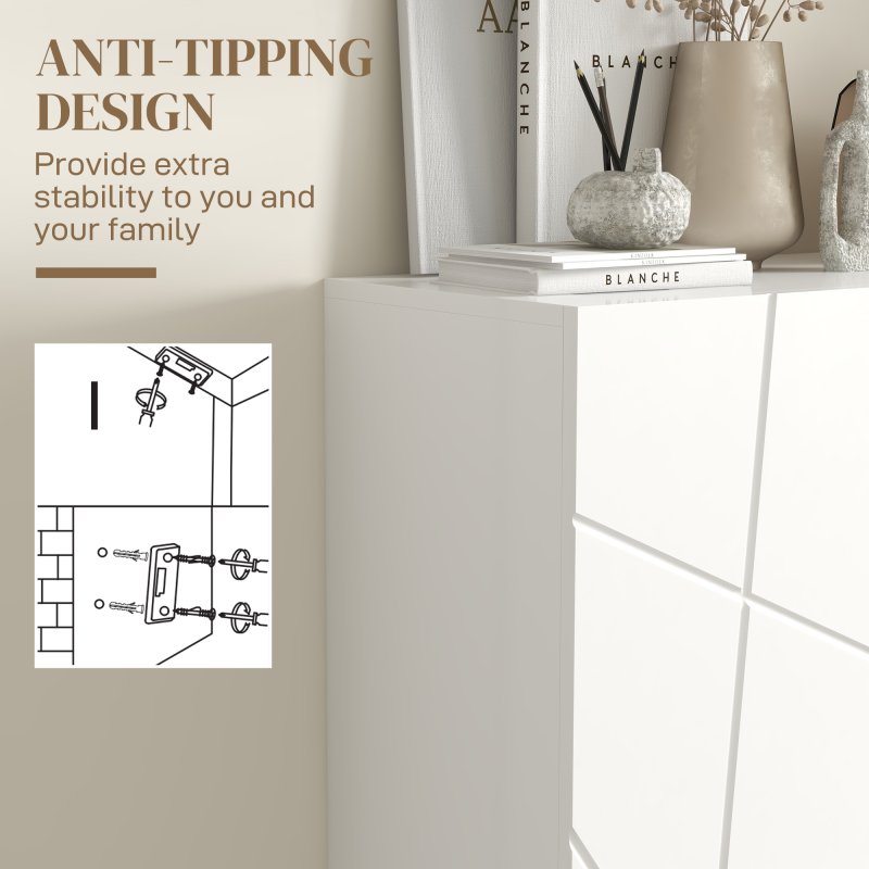 HOMCOM Narrow Shoe Cabinet with High Gloss, Slim Shoe Storage Cabinet with Soft-Close Hinges and Adjustable Shelves for 15-20 Pairs of Shoes