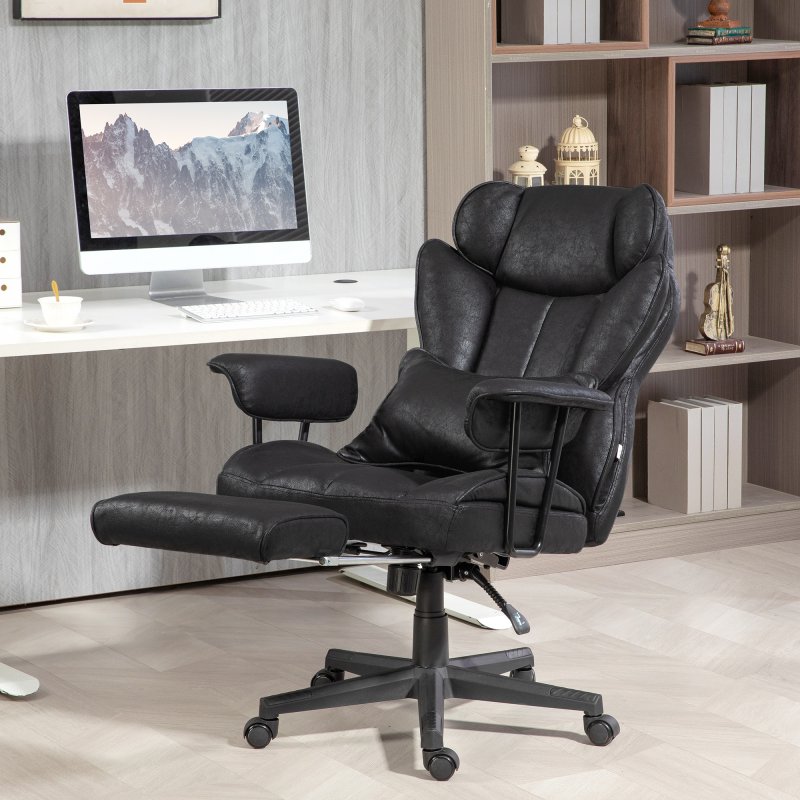 HOMCOM Office Chair, Ergonomic Desk Chair with Foot Rest, Lumbar Support, Reclining Function and Wide Seat, Height-Adjustable High Back Swivel Rolling for Home Office, Support up to 180 kg, Black