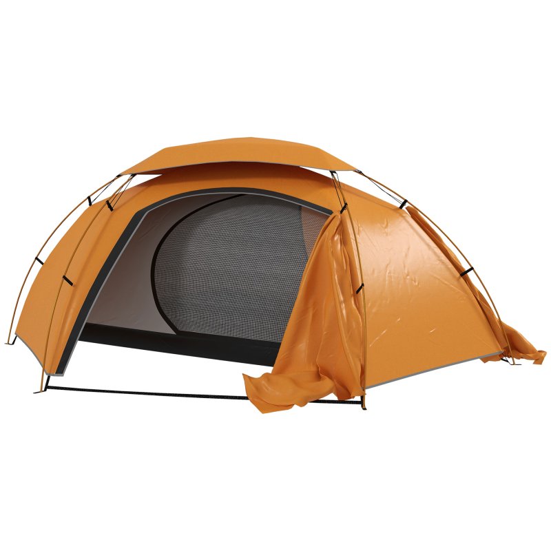 Outsunny 1-2 Man Camping Tent, Dome Tent with Removable Rainfly and Aluminium Frame, 2000mm Waterproof, Portable with Bag, for Fishing Hiking Festival, Orange