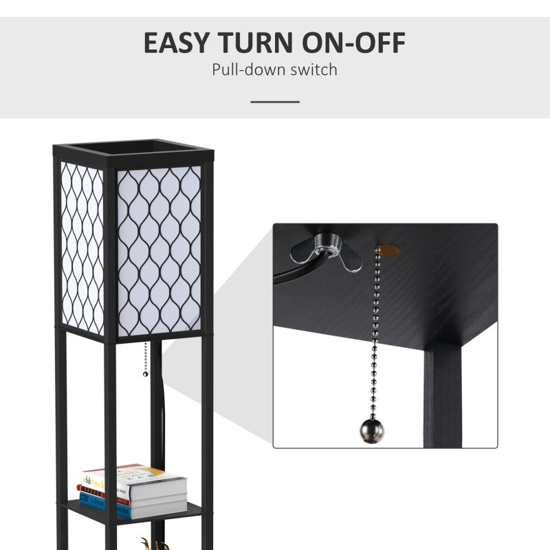 HOMCOM Modern Shelf Floor Lamp Light with Three Open Shelves Large Storage Display, for Living Room, 160cm, Bulb not Included, Black