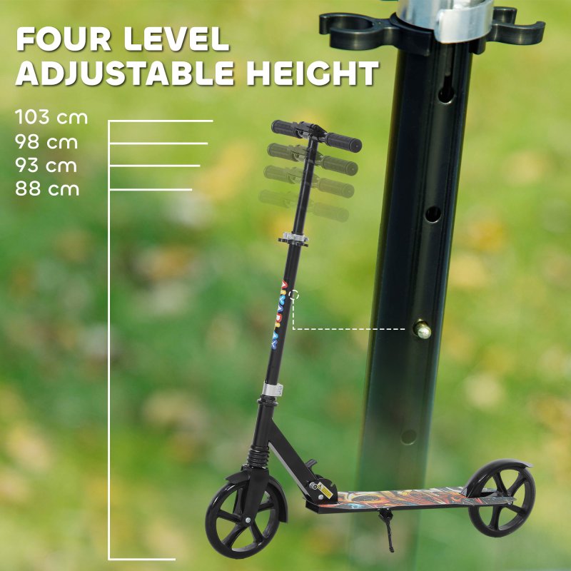 AIYAPLAY Kids Scooter, Foldable Kick Scooter with Adjustable Handlebar, 200mm Big Wheel, Rear Fender Brake, Gift for Ages 6-12 Years, Boys and Girls, Black