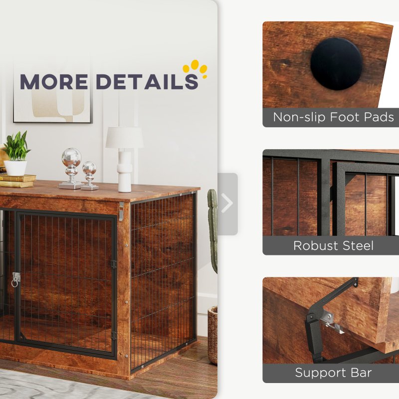PawHut Dog Crate Furniture, Dog Cage End Table with Openable Top, Two Lockable Doors, for Extra Large Pets, 118 x 75 x 77cm, Rustic Brown