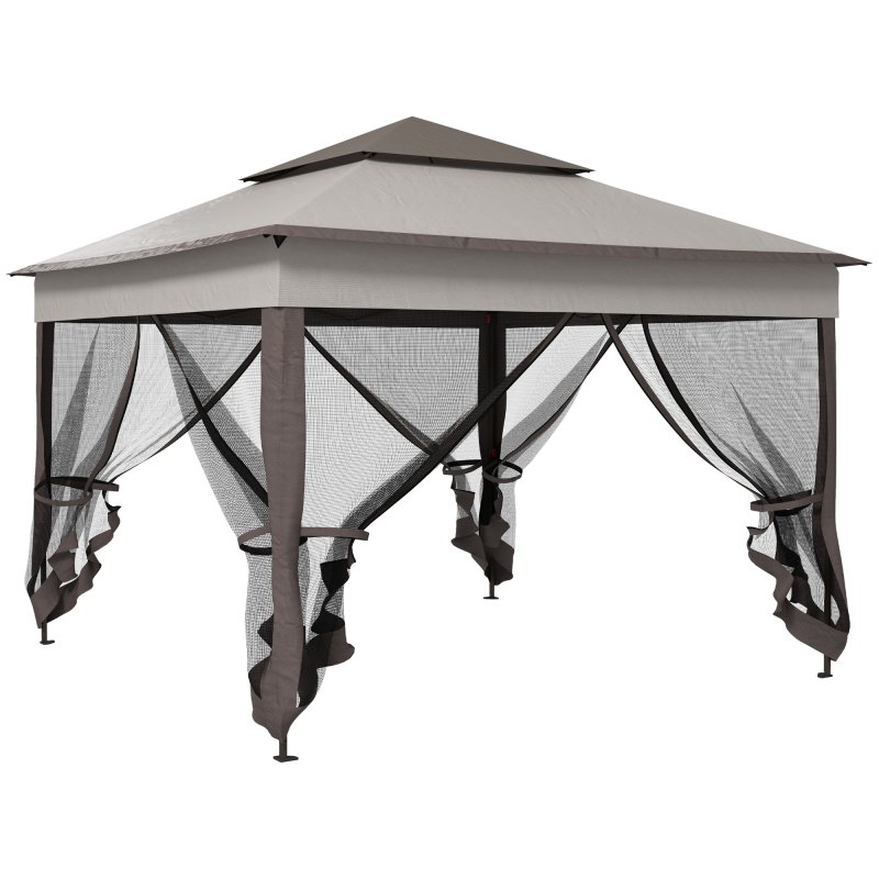 Outsunny 3 x 3(m) Pop Up Gazebo, Marquee Party Tent with Double Tier Roof, Netting and Carry Bag, Event Shelter for Outdoor Patio, Light Grey