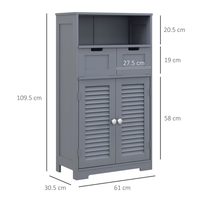 kleankin Bathroom Cabinet with Drawers, Bathroom Storage Cabinet with Louvred Doors, Open Compartment and Adjustable Shelf for Washroom