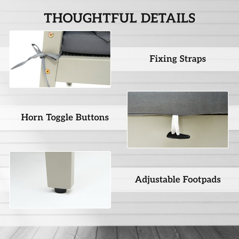 Outsunny 5 Pieces Rattan Garden Furniture Set, Patio Conversation Set with Cushions, Acacia Wood Top Coffee Table and Footstools, Outdoor Table and Chairs for Balcony, Terrace and Conservatory, Grey