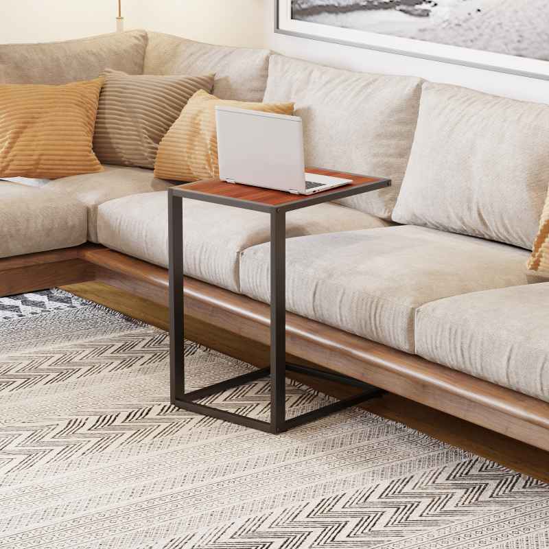 HOMCOM C-Shaped Side Table, Sofa End Table with Metal Frame, Accent Couch Table for Living room, Bedroom