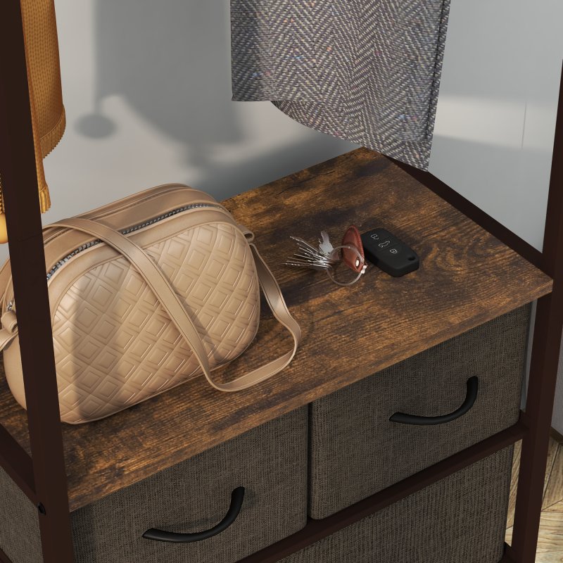 HOMCOM Free Standing Clothes Rail with 3 Fabric Drawers and Storage Shelves, Garment Rack, Hanging Rail for Hallway, Bedroom and Living Room, Rustic Brown