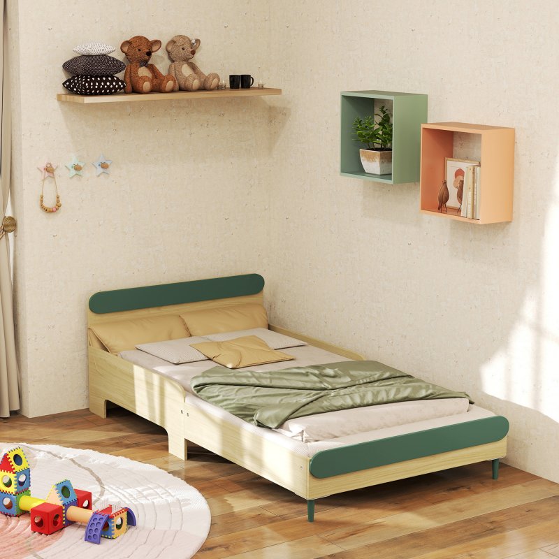 AIYAPLAY Toddler Bed, Kids Bed Frame with Safety Rail, for Ages 3-10 Years, Kids Bedroom Furniture, 195 x 103 x 60.5cm, Green