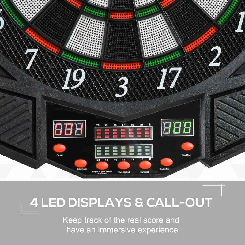 HOMCOM DART BOARD SET ELECTRONIC DARTBOARD LED DIGITAL SCORE DISPLAY SOFT TIP 27 GAMES SPEAKER SOUND WITH DARTS