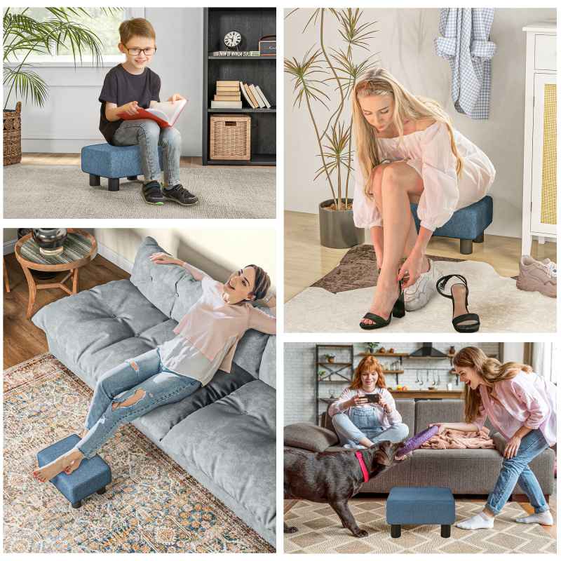 HOMCOM Linen Fabric Footstool, Small Foot Rest, Rectangle Sofa Stool for Bedroom Living Room