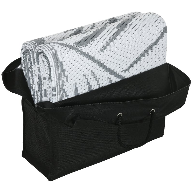 Outsunny Reversible Outdoor Rug with Carry Bag, Waterproof Plastic Straw Mat for Garden, Deck, RV, Picnic, Beach, Camping, 182 x 274cm, Grey and White