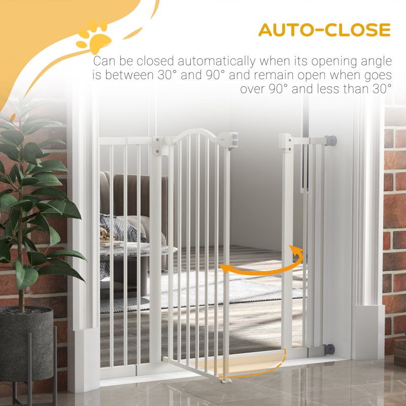 PawHut Pressure Fit Dog Stair Gate No Drilling Safety Gate Auto Close for Doorways, Hallways, 74-100cm Adjustable, 78cm Tall, White
