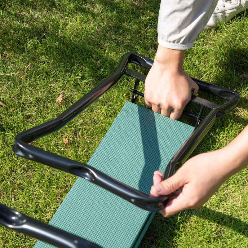Outsunny 2 in 1 Garden Kneeler Seat, Kneeling Pad Support Bench, Foldable Knee Protector, Green