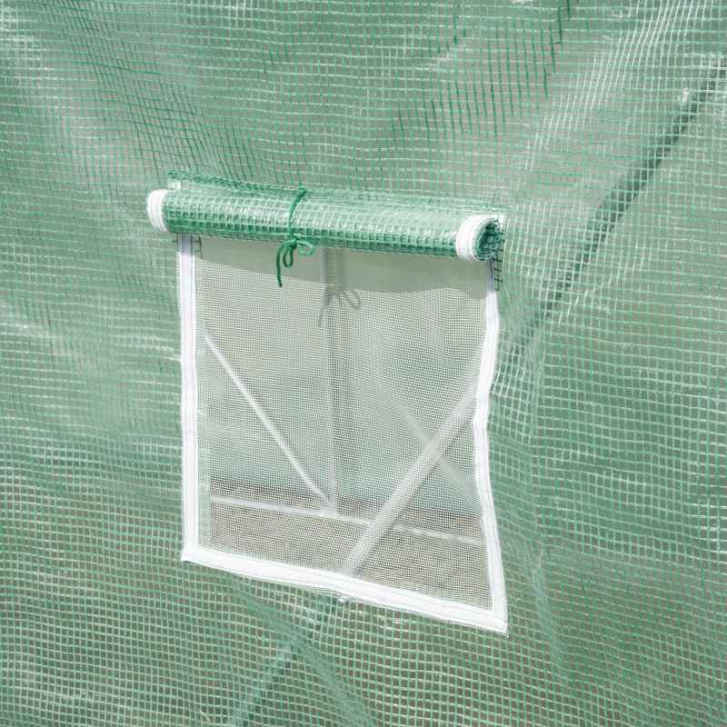 Outsunny Walk-in Polytunnel Greenhouse, Outdoor Garden Tunnel Greenhouse Tent with Zipped Roll-Up Door and 6 Mesh Windows, 3 x 2M