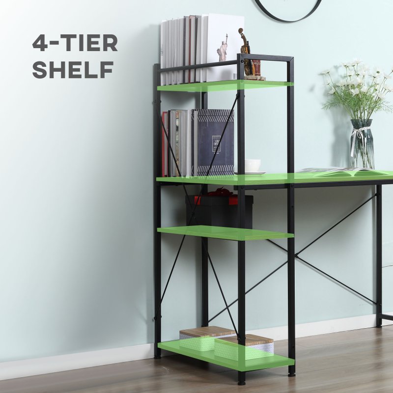 HOMCOM Computer Desk with Storage Shelves on Left or Right, Industrial Reversible Writing Desk for Home Office, Study, Easy Assembly, 120 x 64 x 121cm