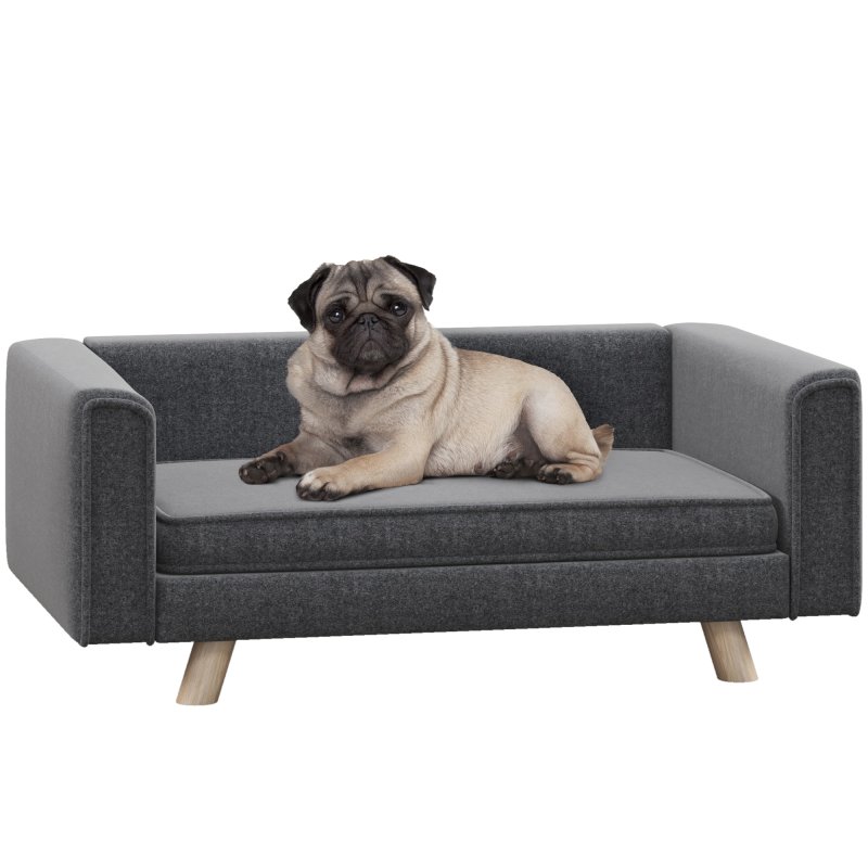 PawHut Dog Sofa Bed, Elevated Dog Couch for Medium and Small Dogs, with Soft Cushion, Removable and Washable Cover, Grey