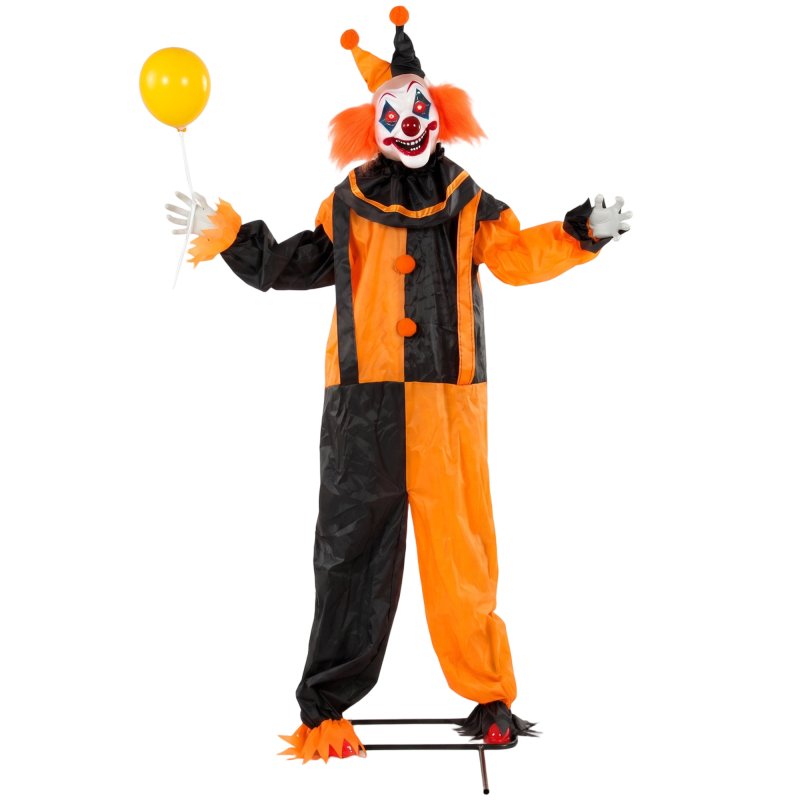 HOMCOM 190cm Life Size Animated Clown Halloween Decorations Outdoor Indoor, Scary Halloween Animatronics Decor with Sound Touch Activated, Red Light Up Eyes, Animated Prop for Haunted House Garden