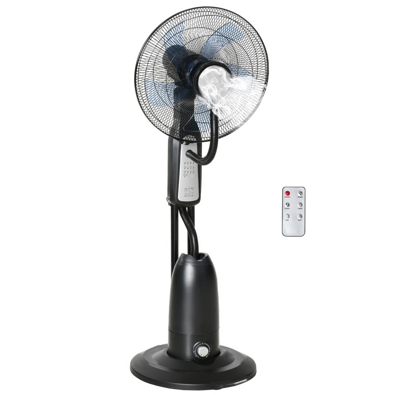 HOMCOM 18" Pedestal Fan with Water Mist Spray, Standing Fan with 3 Speeds, 2.8L Water Tank, Timer and Remote, Black