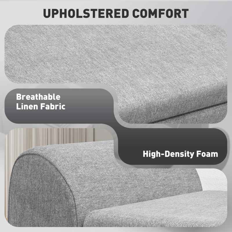 HOMCOM Storage Ottoman with Armrest, Upholstered Linen Storage Bench, Window Seat with Rubberwood Legs, Footstool for Bedroom Living Room, Hallway, Dark Grey