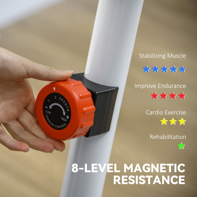 SPORTNOW Exercise Bike, Quiet Stationary Bike with 8-Level Magnetic Resistance, Heart-Rate Sensor, Adjustable Seat, Wheels and LCD Monitor, for Home Gym Workout, White