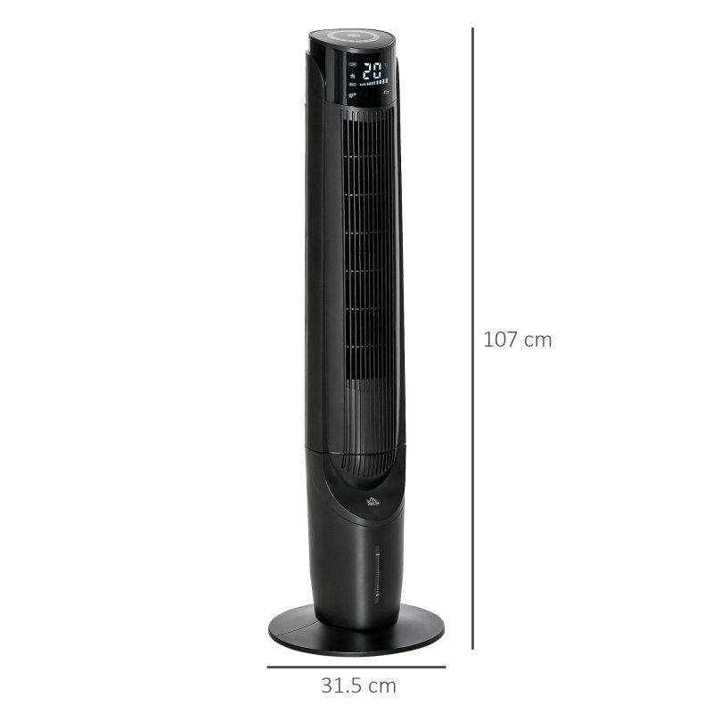 HOMCOM 2.8L 2-in-1 Evaporative Air Cooler, Portable Tower Fan with 4 Modes, 3 Speed, Remote Control, 12H Timer, Oscillating for Home Bedroom, Black