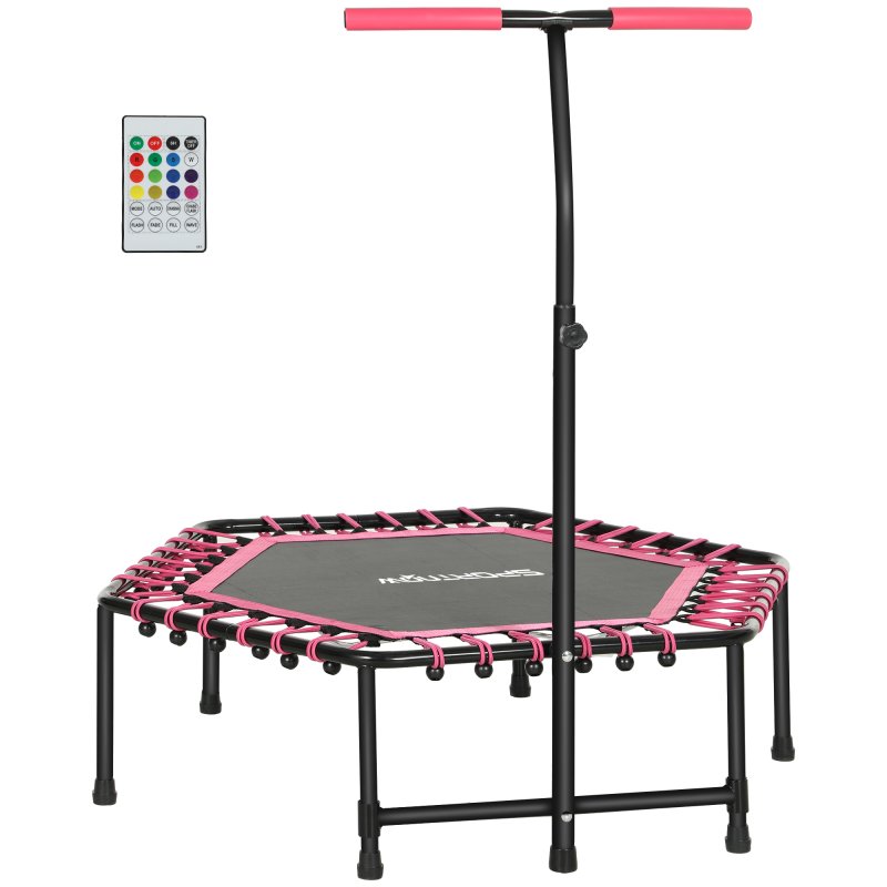 SPORTNOW 45" Fitness Trampoline with Adjustable Handle, Mini Trampoline for Adults with LED Lights, Bungee Rebounder for Indoor Exercise Workout, Max Load 220lbs
