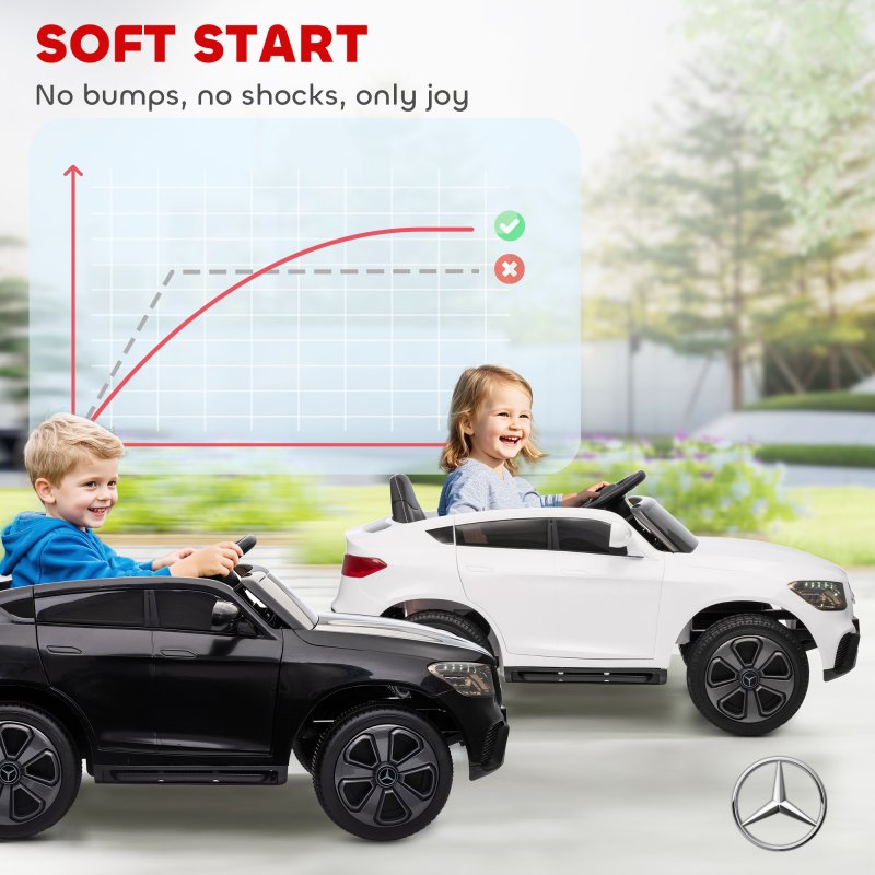 AIYAPLAY Mercedes-Benz GLC Coupe Licensed Kids Ride on Car, 12V Battery Powered Kids Electric Car with Remote Control, Soft Start, LED Light, Music, MP3, 3 Speed, for 3-6 Years, White