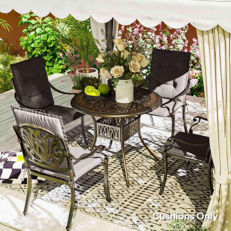 Outsunny Set of 4 Garden Chair Cushions with Backs, 108L x 50W x 5H cm Outdoor Seat Cushions Outdoor Seat Pads with Backrest, Tufted Back, Ties Dining Chair, Charcoal Grey