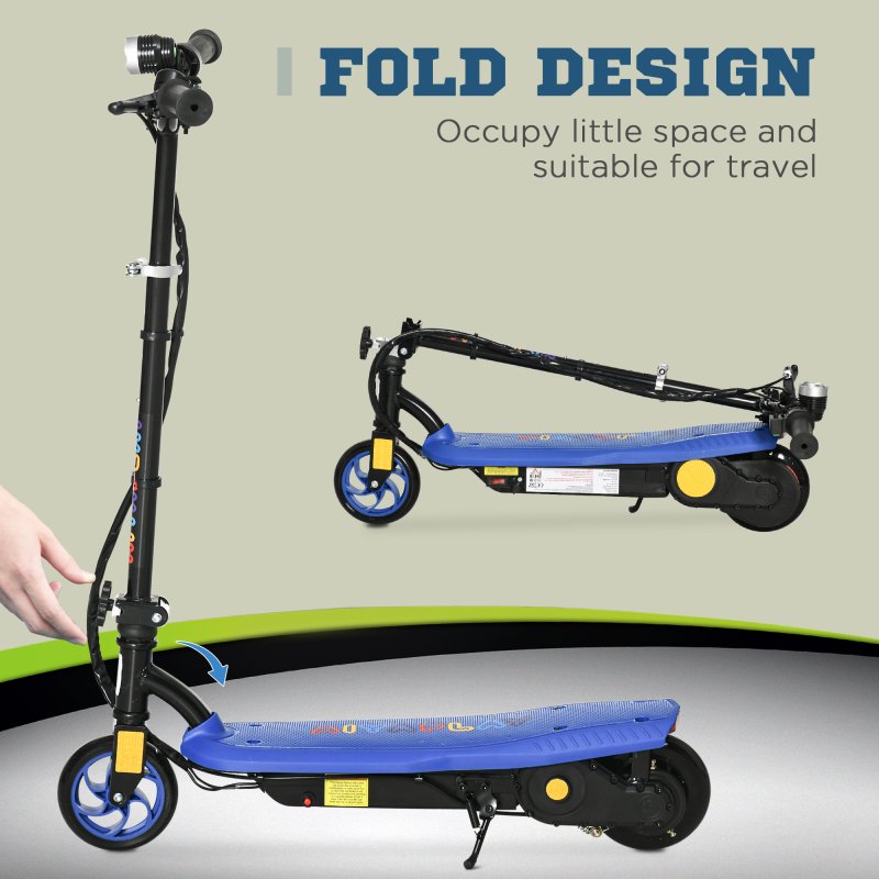 HOMCOM 120W E-Scooter Folding Electric Scooter with 12km/h Maximum Speed, Three Mode LED Headlight, Adjustable Height, Warning Bell, for Ages 7-14 Years - Blue
