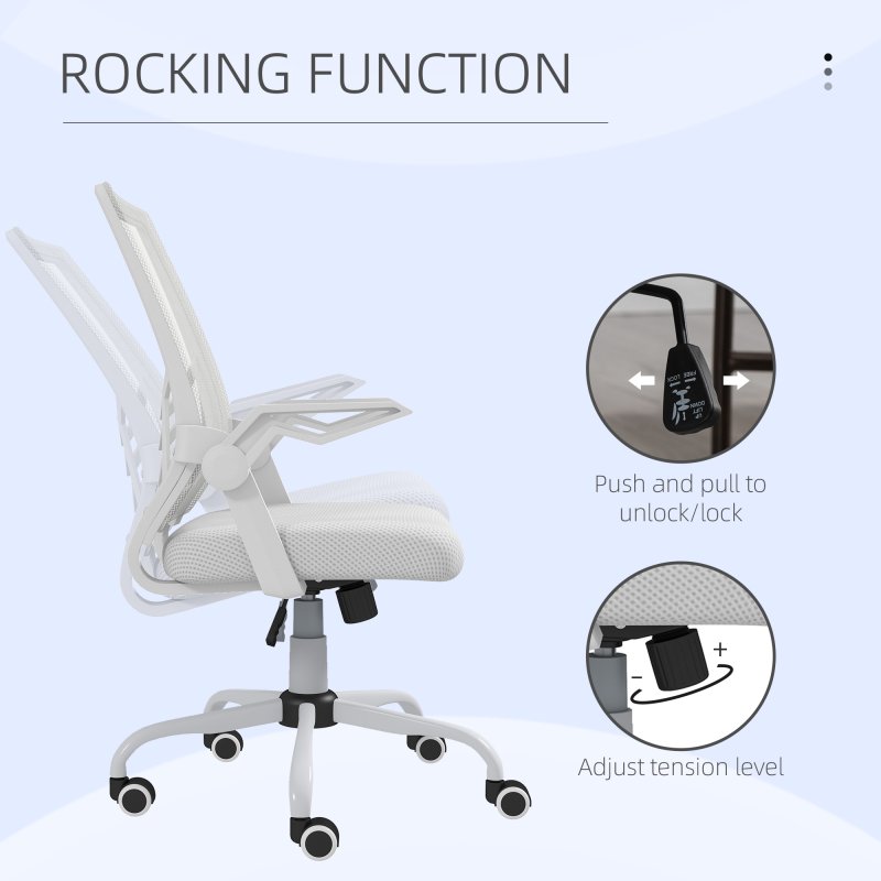 Vinsetto Mesh Office Chair with Flip-up Armrest, Swivel Computer Chair with Lumbar Support, Adjustable Height, Tilt Function for Home/Office, White