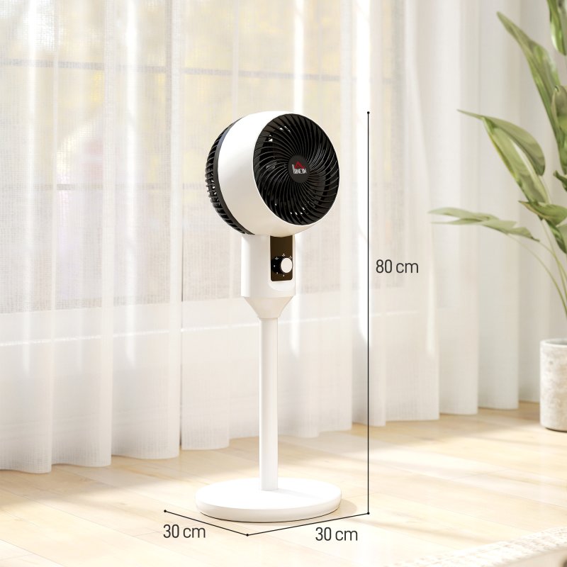 HOMCOM 9'' Air Circulator Fan 3 Speed, 70° Oscillation 90° Vertical Tilt, Carry Handle, Standing Fan, Pedestal Fan for Living Room, Bedroom, Office, White and Black