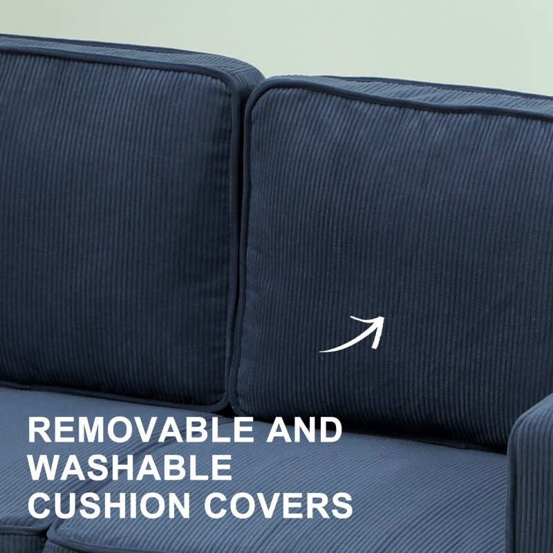 HOMCOM 2 Seater Sofa with Storage, Compact Loveseat Sofa with Solid Wood Legs, Corduroy Small sofa Settee for Living Room, Bedroom, Home Office, 117 x 63 x 79cm, Blue