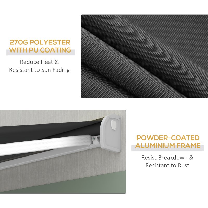 Outsunny 3 x 2.5m Electric or Manual Retractable Awning, Half Cassette, with Remote Controller, Manual Crank Handle and Aluminium Frame, Sun Canopies for Patio Deck Door Window, Grey