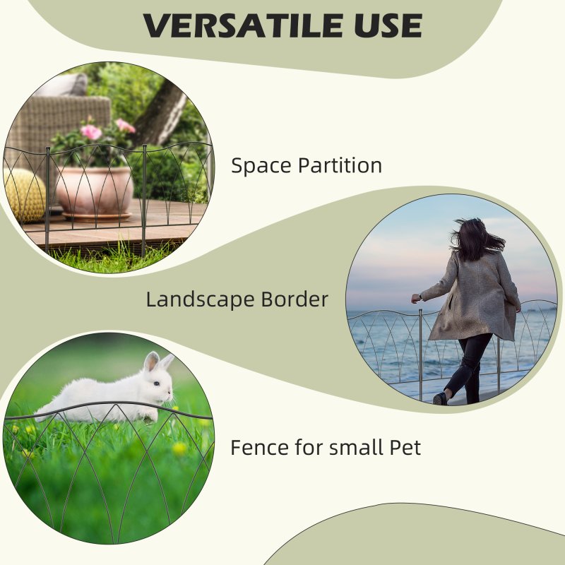 Outsunny Decoration Garden Fence, 5PCs Outdoor Picket Fence Panels, Rustproof Metal Wire Landscape Flower Bed Border Edging Animal Barrier, Black