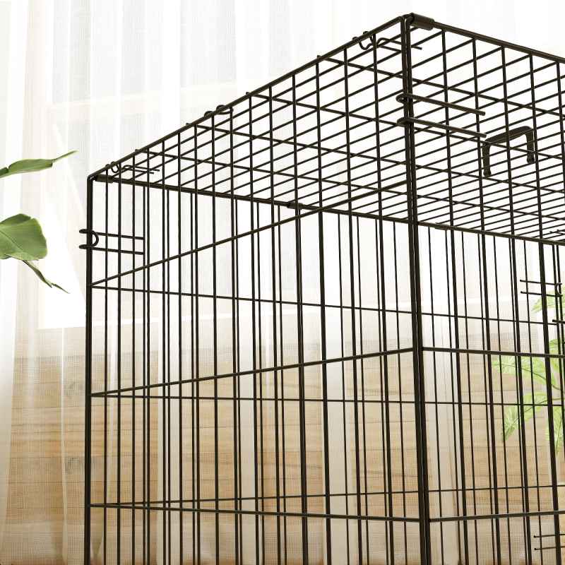 PawHut Dog Crate, Folding Metal Dog Cage with Two Doors, Tray, Soft Cushion, for Small Dogs, 76 x 53 x 60 cm, Black