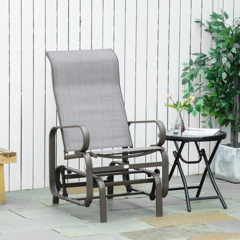 Outsunny Outdoor Gliding Rocking Chair with Sturdy Metal Frame Garden Comfortable Swing Chair for Patio, Garden and Poolside, Grey
