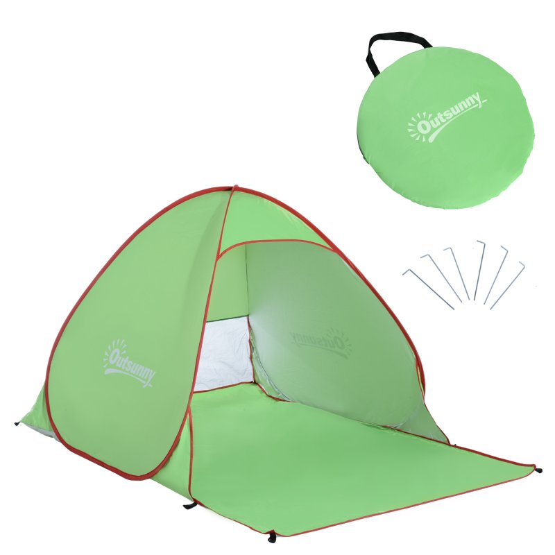 Outsunny Pop up Beach Tent, UV 30+ Sun Shelter with Carry Bag, 2x1.5m for 2-3 Person, Green