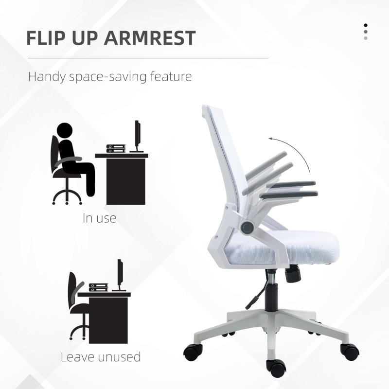 Vinsetto Mesh Office Chair, Desk Chair with Lumbar Support, Flip-up Armrest, Swivel Wheels, Adjustable Height, White