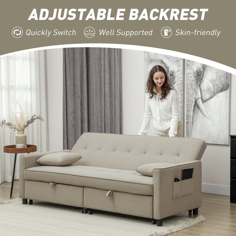 HOMCOM Sectional Sofa Bed, L-Shaped 3 Seater Sofa Bed, Reversible Sleeper Sofa with Pull Out Couch Bed, Cushions, Fabric Futon Sofa Bed for Living Room, Beige