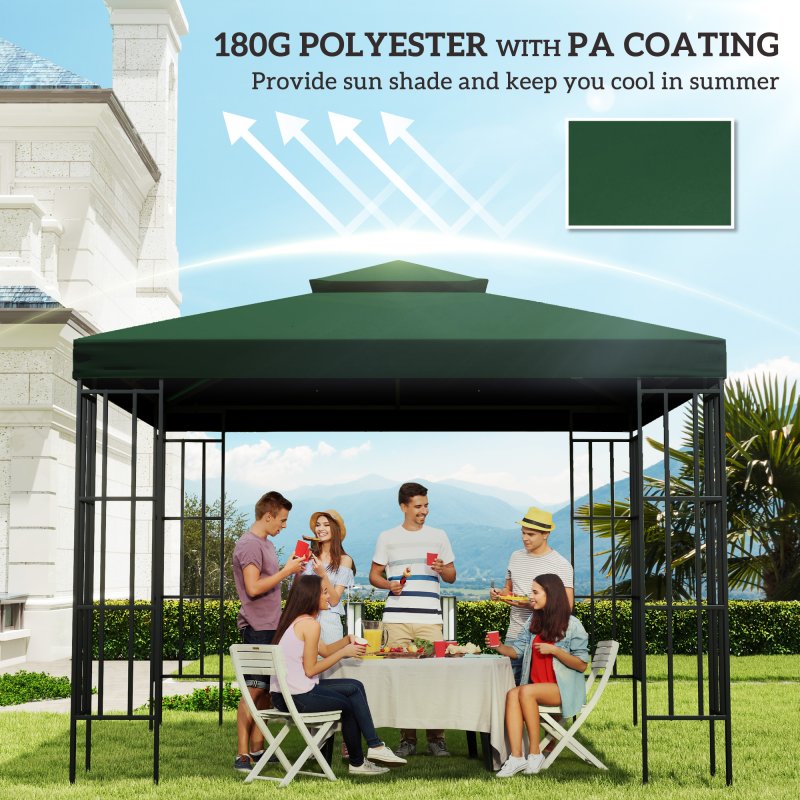 Outsunny 3 x 3(m) Gazebo Canopy Roof Top Replacement Cover Spare Part Dark Green (TOP COVER ONLY)