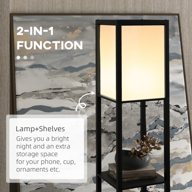 HOMCOM Floor Lamp with Shelves and Dual Light, Modern Corner Standing Lamp for Living Room, Bedroom, Bulb not Included, Black