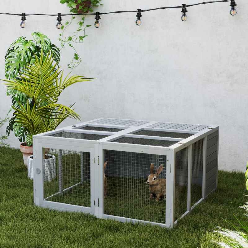 PawHut 48 Inch Rabbit Hutch Rabbit Run Small Animal Guinea Pig House Bunny Cage Hideaway Outdoor with Openable Roof Grey