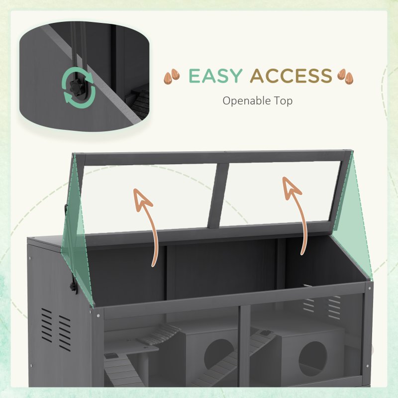 PawHut Wooden Hamster Cage, Gerbil Cage for Syrian Hamster with Exercise Play House, Openable Top 85 x 45 x 44cm - Grey