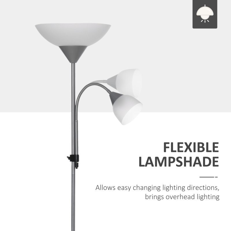 HOMCOM Modern Floor Lamp, Uplighter 2-Light Tall Standing Lamp with Adjustable Heads,  for Living Room, Bedroom, Office