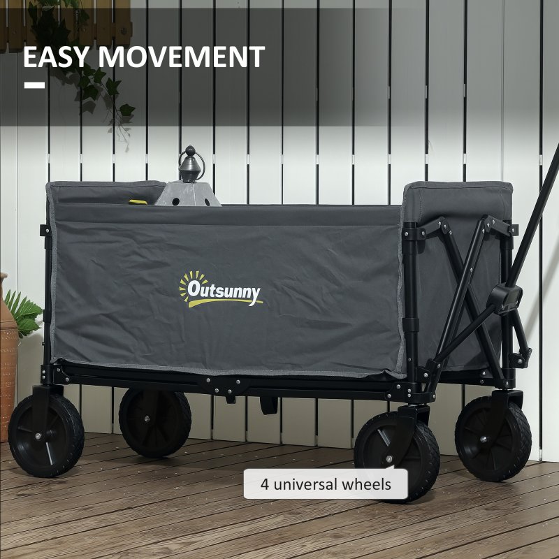 Outsunny 120L Festival Trolley on Wheels, Folding & Compact Camping Trolley Cart with Adjustable Handle for Garden, Beach, Fishing, Grey
